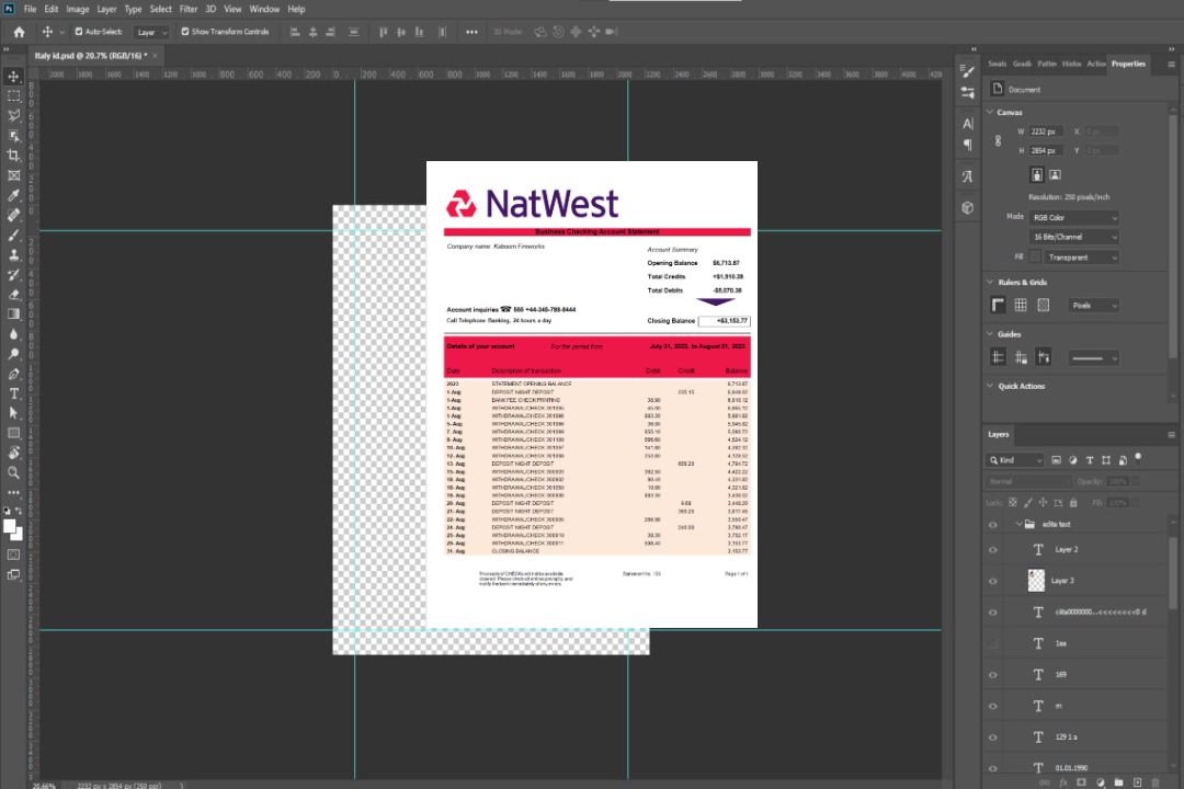 Modèle Word et PDF de relevé de compte d'entreprise NatWest Bank template